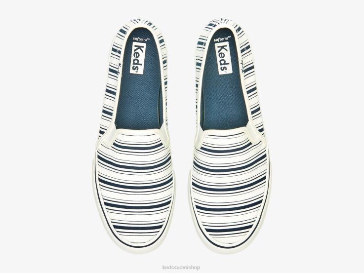 kaksikerroksinen canvas-raitalenkki lenkkarissa naiset Keds jalkineet D42LD67 valkoinen laivasto