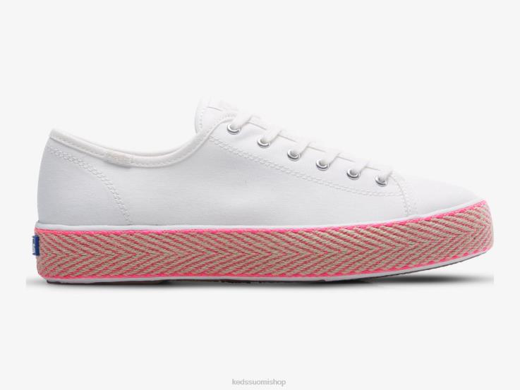 triple potku canvas juutti foxing tennarit naiset Keds jalkineet D42LD167 valkoinen neon pinkki